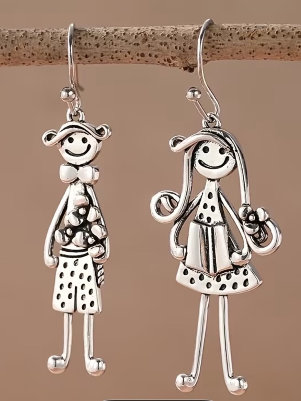 Retro Metal Cartoon Boy and Girl Dangle Earrings